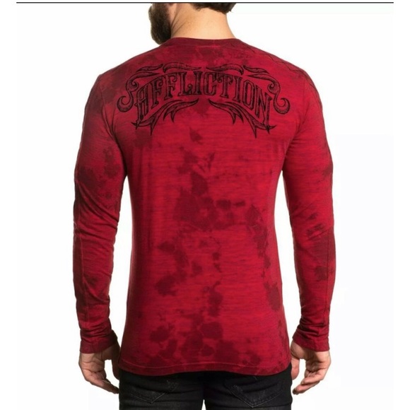NWT Men’s Affliction Causeway Red/Burgundy Long Sleeve Tee - Picture 2 of 5